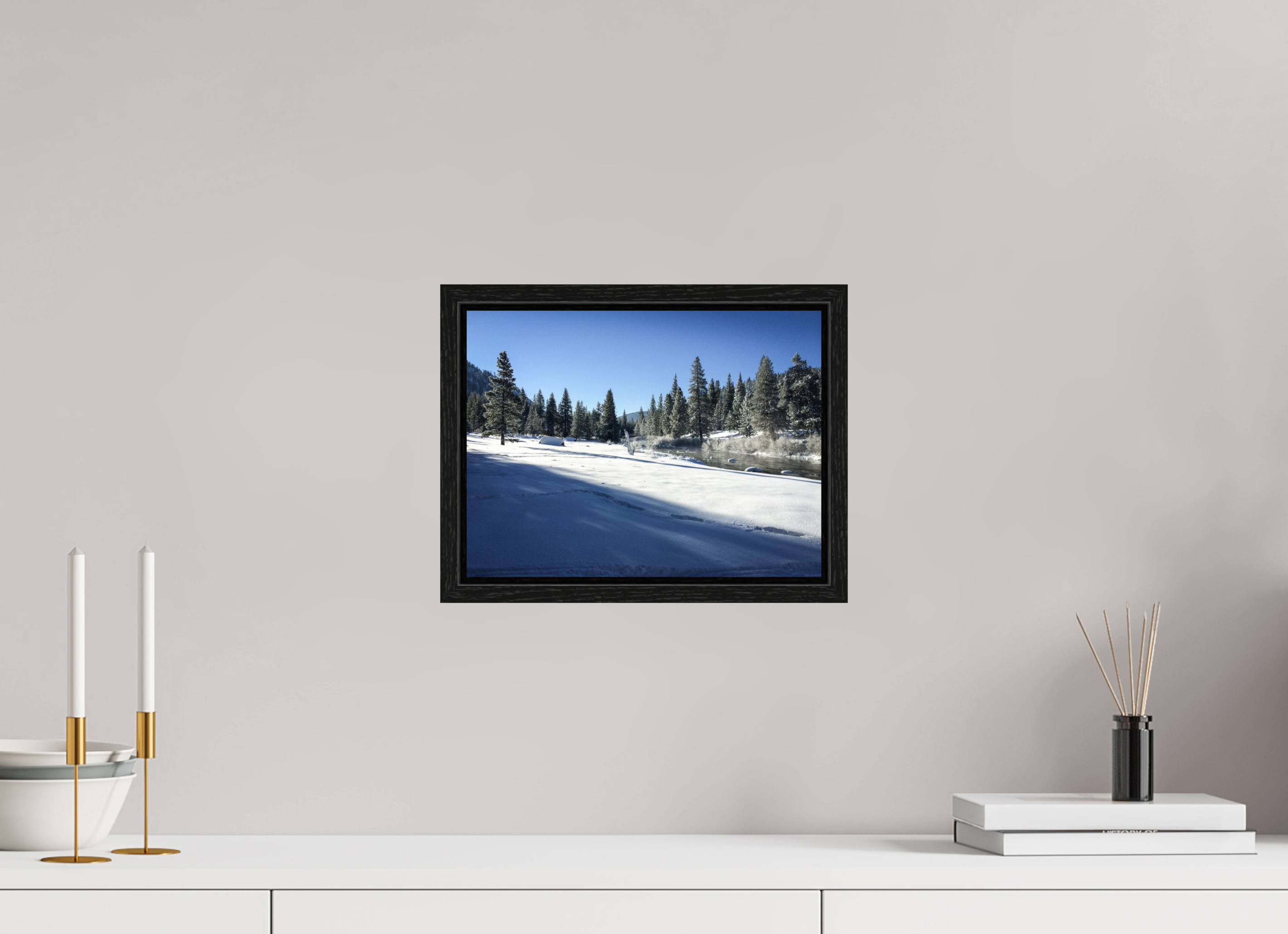 12 x 9″, Floater Frame Winter in Tahoe Stream 07