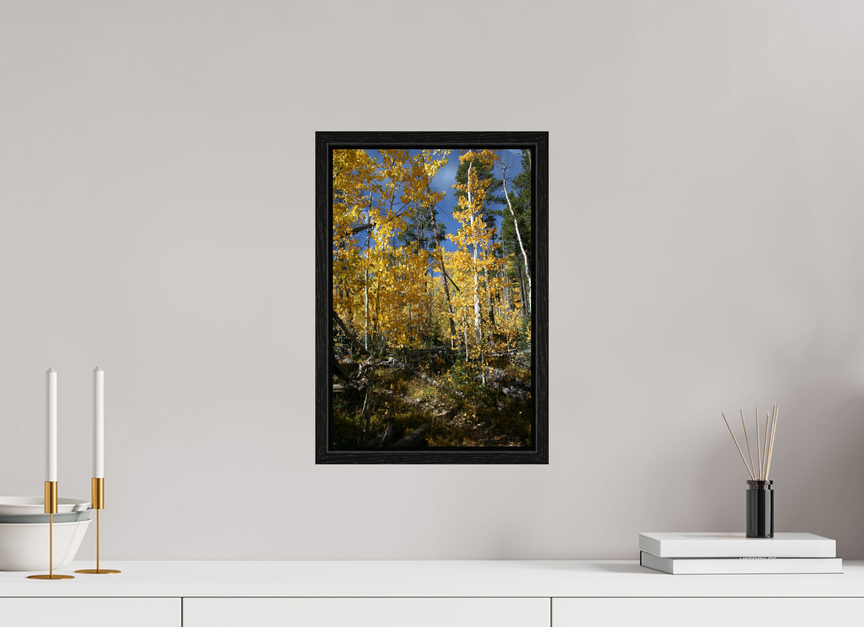 10 x 15″, Floater Frame Fall Aspens 02 - Vertical image